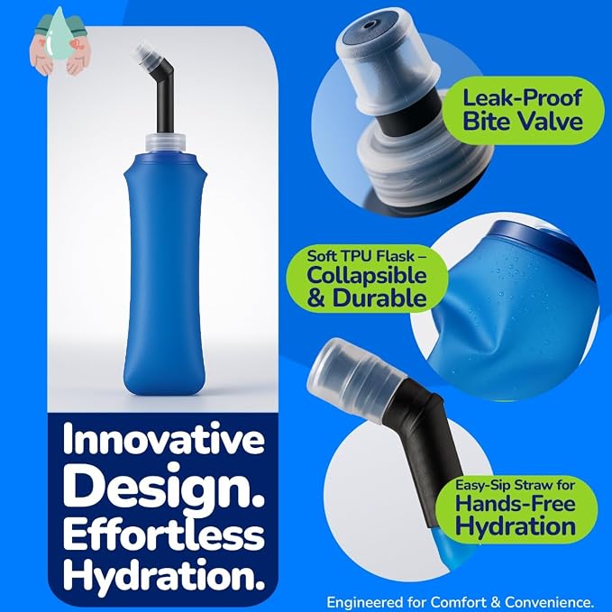 TPU Soft Flask 500ml with Straw & Cap, 2 Pack Collapsible Sports Water Bottles - Image 5