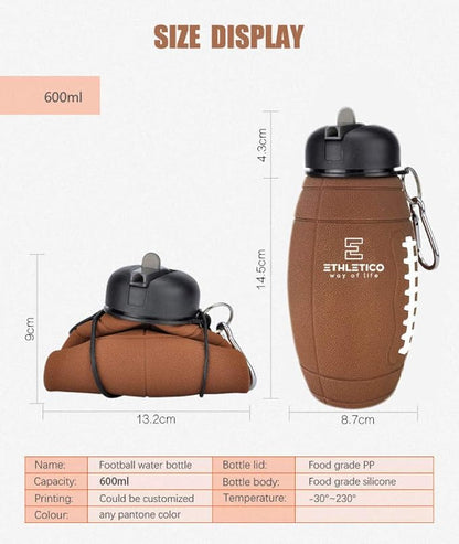 Clip-On Collapsible BPA-Free Silicone American Football Water Bottle - Image 8