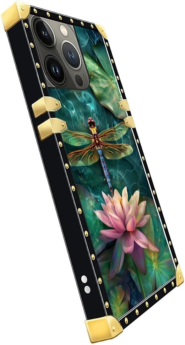 Compatible with iPhone 13 Pro Case, Colourful Dragonfly Pink Lily Pads Luxury - Image 4
