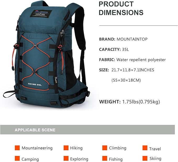 MOUNTAINTOP 35L Hiking Backpack, Lightweight Outdoor Travel Camping Daypack - Image 2