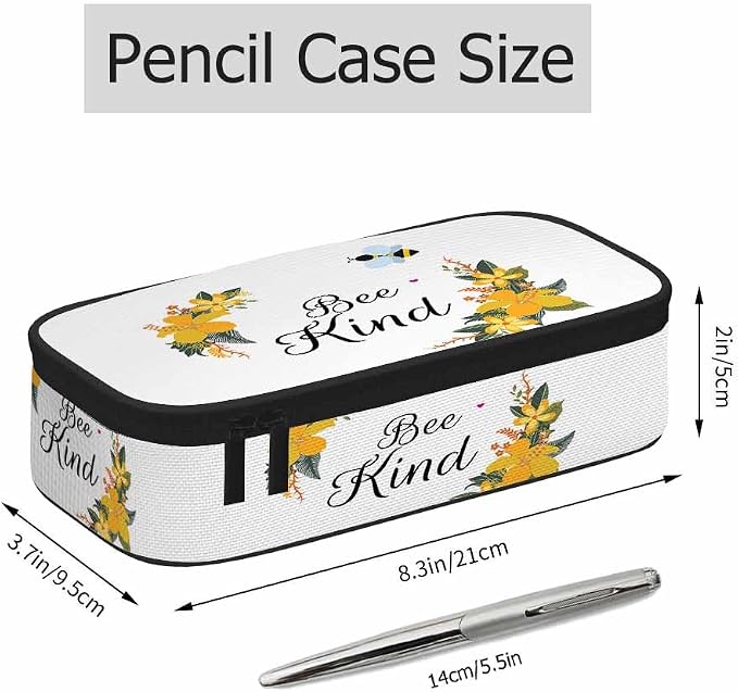 Bee Pencil Case Cute Bee Kind Yellow Flower Bunches Pencil Bag Pen Markers - Image 2