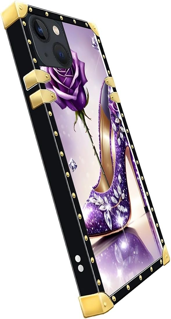Compatible with iPhone 15 Case, High Heeled Purple Diamond Rose Luxury Golden - Image 4