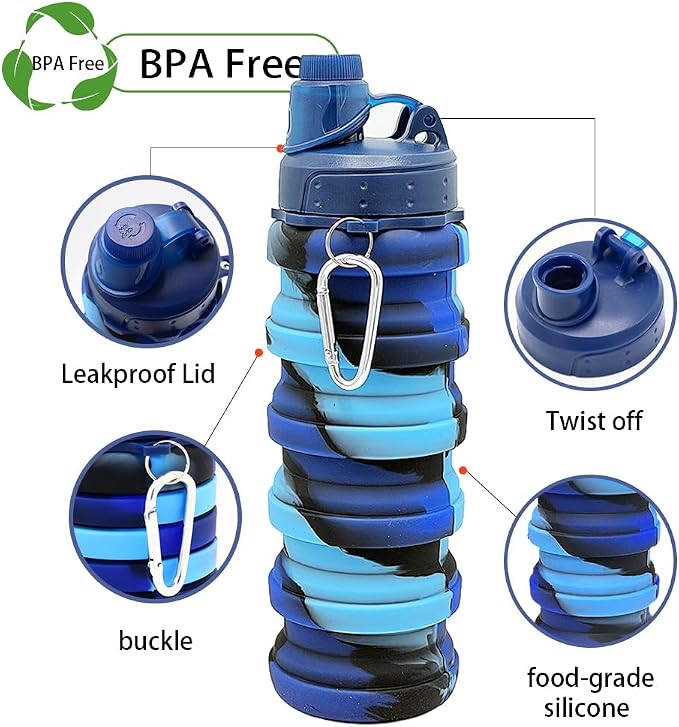 Silicone Collapsible Water Bottles, 16oz（500ml） Portable Foldable Expandable - Image 4