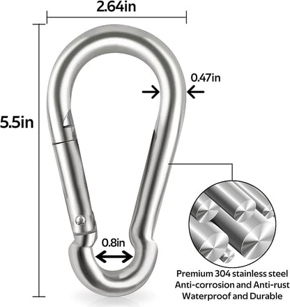 Locking Carabiner Clips, Stainless Steel Spring Snap Hook Locking Carabiner - Image 2
