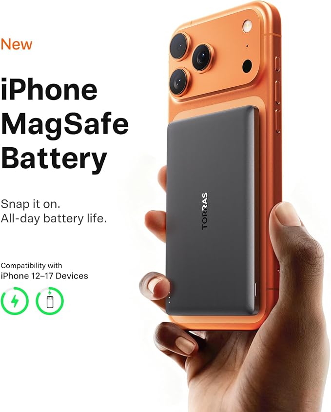 TORRAS MiniMag Power Bank, Ultra Slim 5, 000mAh Wireless Portable Charger - Image 2