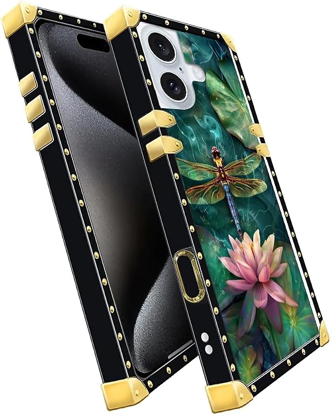 Compatible with iPhone 16 Plus Case, Colourful Dragonfly Pink Lily Pads Luxury - Image 2