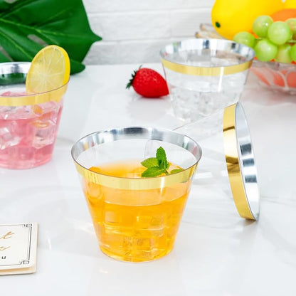 I00000 60PCS Gold Plastic Cups, 9 oz Clear Disposable Cups - Image 8