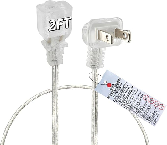 Clear Extension Cord 2FT, Short Indoor 2 Prong Extension Cord by Yeatel
