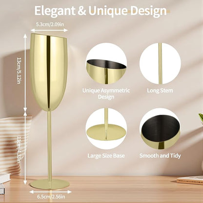 TJ Champagne Glasses Set of 2 Stainless Steel Champagne Flutes 8.5 oz - Image 2