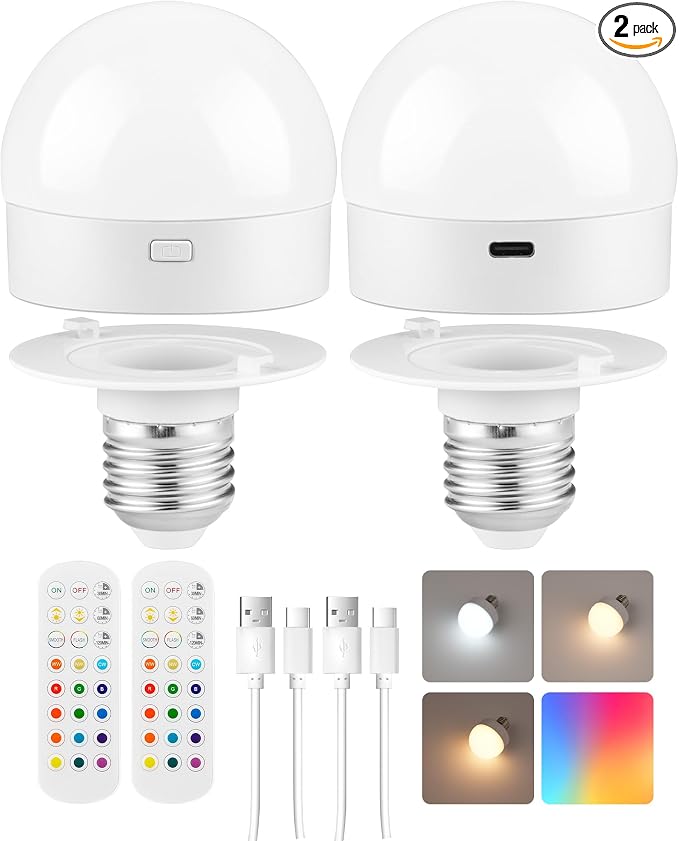 Rechargeable Light Bulbs with Remote Control, Battery Operated Light Bulbs by GOEBLESON