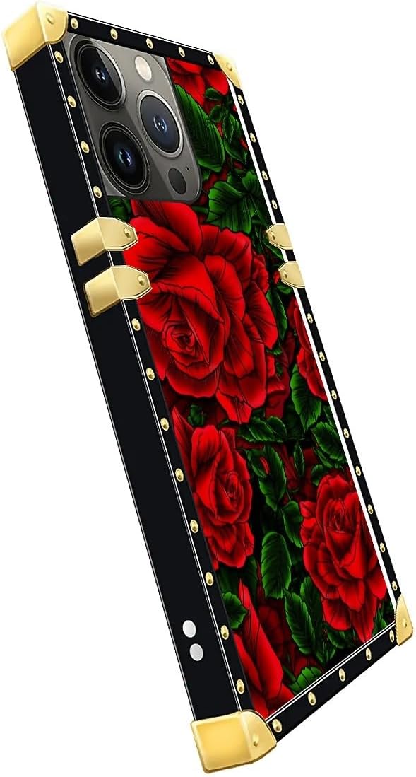 Compatible with iPhone 15 Pro Max Case, Vector Red Rose Green Leaf Luxury - Image 4