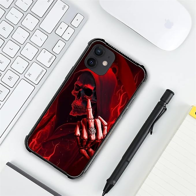 for iPhone 12/12 Pro Case, Gestures Funny Skull Pattern Graphic Design Girl Boy - Image 2