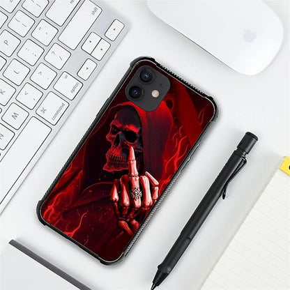 for iPhone 12/12 Pro Case, Gestures Funny Skull Pattern Graphic Design Girl Boy - Image 2