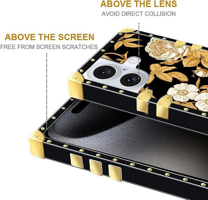 Compatible with iPhone 16 Plus Case, Blooming Rose Golden Flower Luxury Golden - Image 6