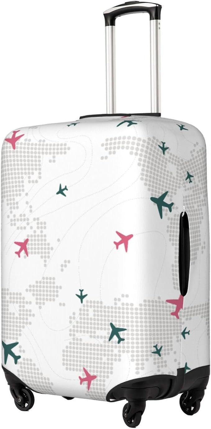 Luggage Cover with World Map and Airplane Print, Elastic Travel Suitcase - Image 2