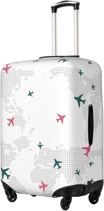 Luggage Cover with World Map and Airplane Print, Elastic Travel Suitcase - Image 2