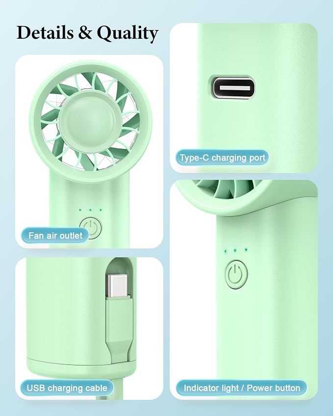Portable Handheld Fan with Power Bank, 3 IN 1 USB Rechargeable Mini Personal - Image 7