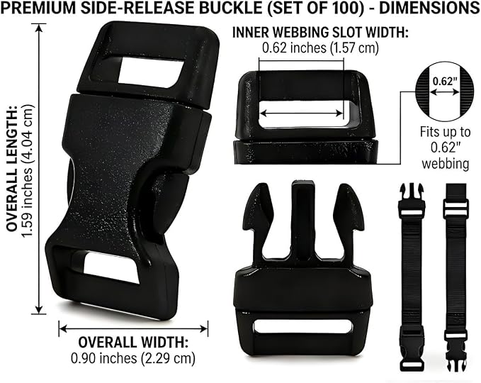 5/8" Black Plastic Side Release Buckle Curved Quick Release - Image 2
