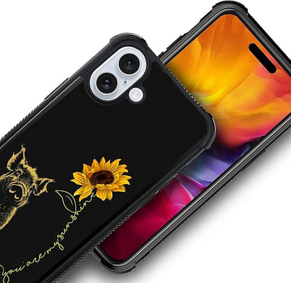 for iPhone 16 Plus Case, Pig Sunflower Yellow Sunshine Pattern Graphic Design - Image 3