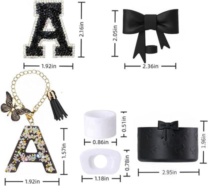 MOTEERLLU 6pcs Black Stanley Cup Accessories Set, Bow Straw Topper - Image 6