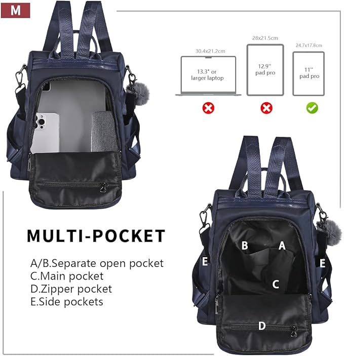 PINCNEL Women Backpack Purse Waterproof Nylon Anti-theft Rucksack Lightweight - Image 3