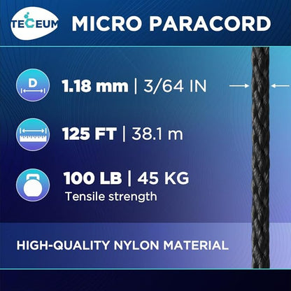 TECEUM Micro Paracord – 1.18 mm X 125 ft – Micro Utility Cord – Thin Braided - Image 2