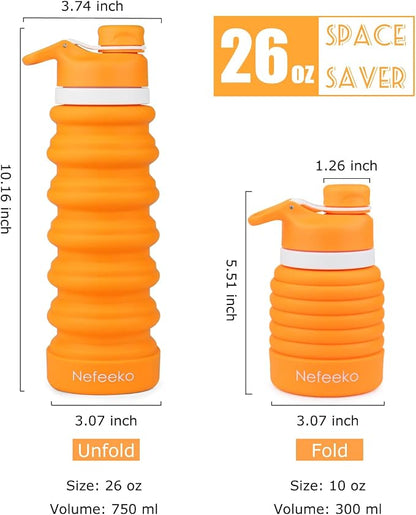 Nefeeko Collapsible Water Bottle, 26oz Silicone Foldable Water Bottles - Image 2