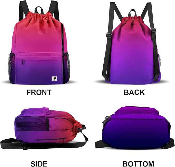 Drawstring Backpack with Mesh Pockets String Gym Bag Sackpack Sandproof Water - Image 6