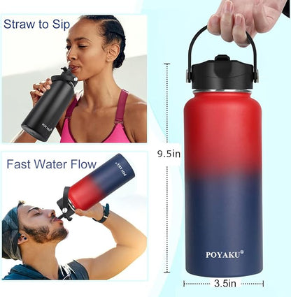 Water Bottle Insulated 32oz 40oz 64oz 128oz Straw Lid Spout Lid & 3 Lids - Image 3