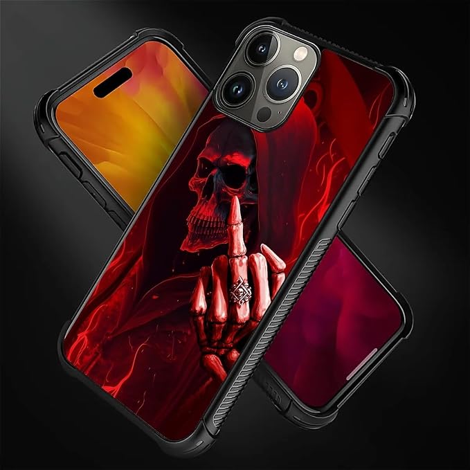 for iPhone 16 Pro Max Case, Gestures Funny Skull Pattern Graphic Design Girl - Image 4