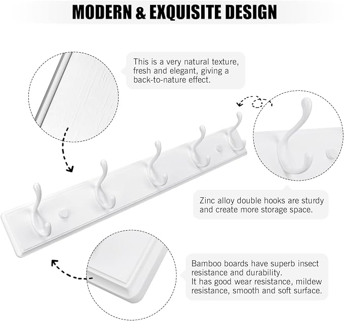 Badiano Wooden Coat Rack, Wall-Mounted Organizer - Image 4