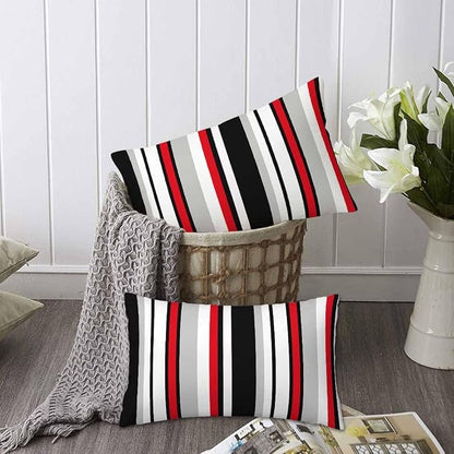 Vertical Lines Striped Pillow Covers 12 X 20 Black White Grey Red Watercolor - Image 6