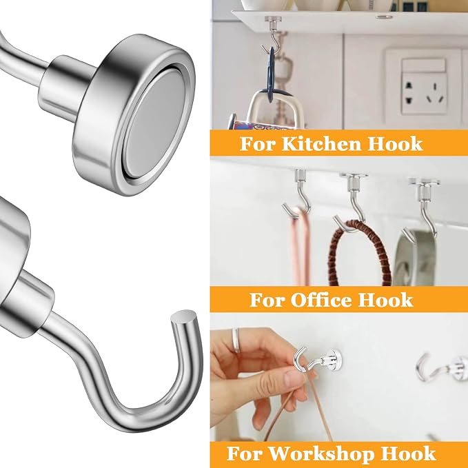 14Pack Magnetic Hooks, 100lbs+ Strong Magnetic Hooks Heavy Duty Rare Earth - Image 4