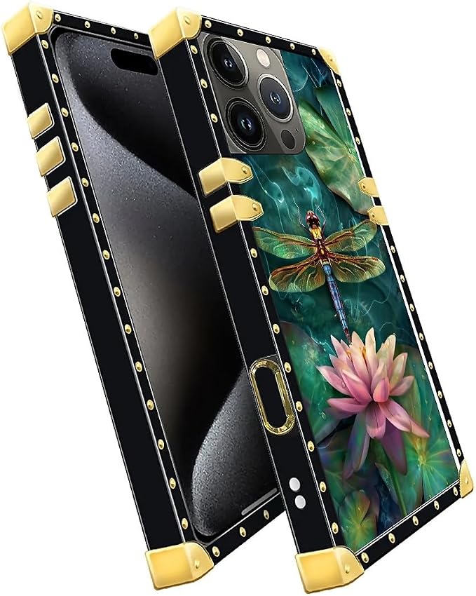 Compatible with iPhone 16 Pro Case, Colourful Dragonfly Pink Lily Pads Luxury - Image 3