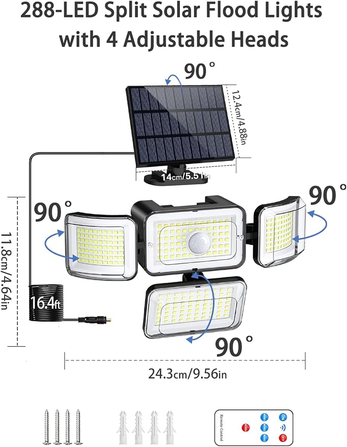 CLAONER Solar Outdoor Lights Motion Sensor 3500LM 288 LED Security Light - Image 4