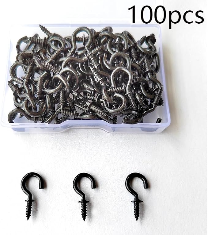 Set of 100 Nickel Plated Metallic Black Cup Hooks Small Hooks, 1/2 Inch - Image 4