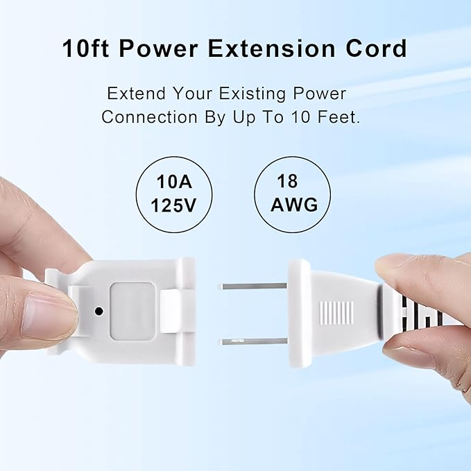 10FT 2 Prong Indoor Extension Cord, Thin White Extension Cords Male/Female - Image 5