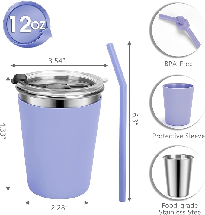 Kids Cups with Straws and Lids Leak Proof, 12oz Sippy Cups - Image 2