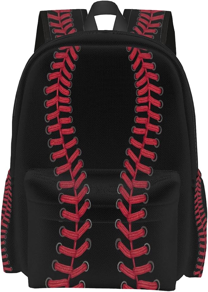 cfpolar 17 Inch Backpack Black Baseball Red Stitches Laptop Bag Shoulder Bag by homedecorations