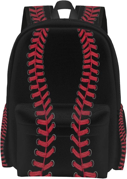 cfpolar 17 Inch Backpack Black Baseball Red Stitches Laptop Bag Shoulder Bag by homedecorations
