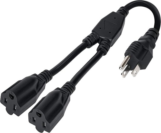 Elecan 3-Prong Y Splitter Power Extension Cord 1 FT, Straight Plug 1 to 2 Way by Elecan