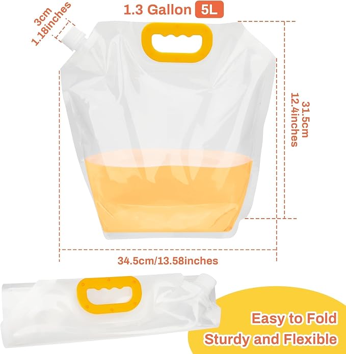 Collapsible Water Container 4-Pack, 1.3Gallon/5L Portable Water Storage Bag - Image 2