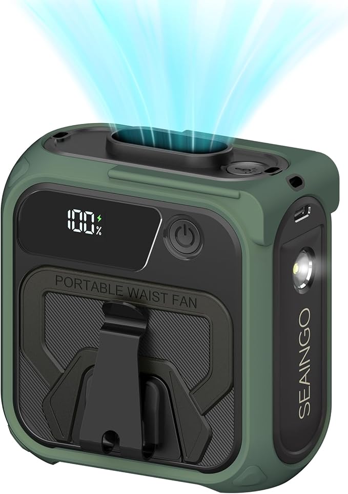 SEAINGO Portable Waist Fan Rechargeable – 10000mAh, 42 ft/s Max, 5 Speeds by SEAINGO