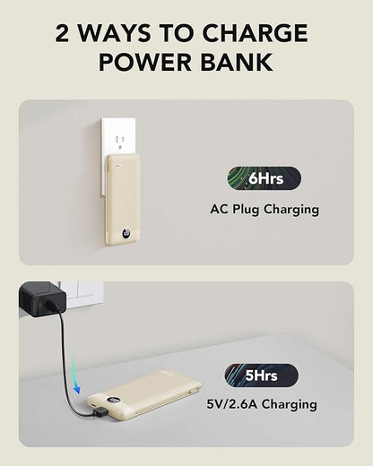Portable Charger Built-in Cables and AC Wall Plug, USB C Power Bank 10000mAh - Image 5