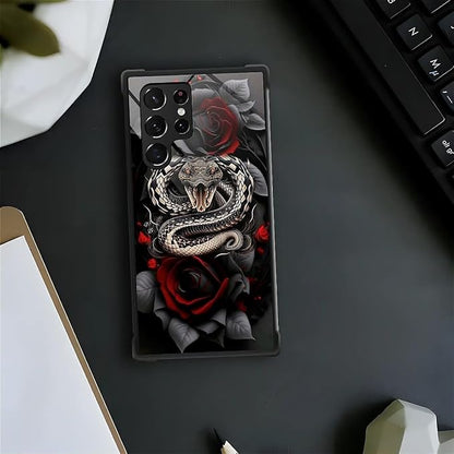 for Samsung Galaxy S22 Ultra Case, Entwined Rose Snake Pattern Graphic Design - Image 2