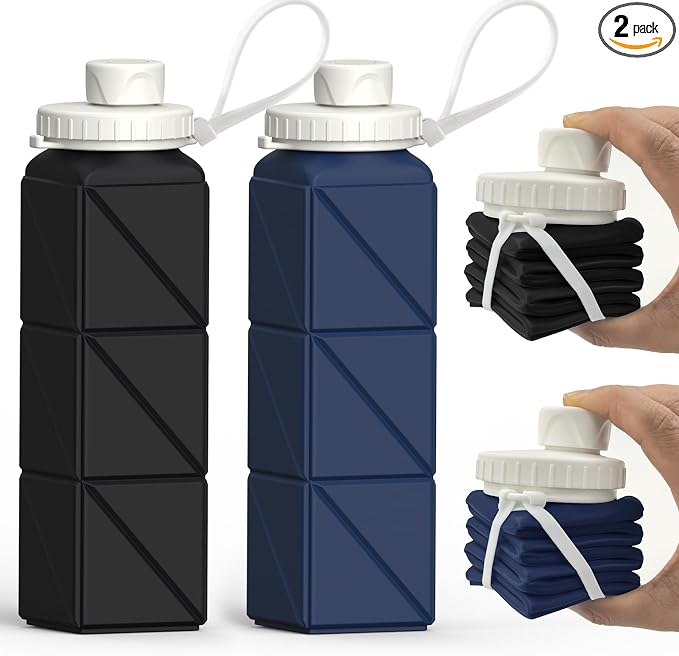 BEAUTAIL Collapsible Water Bottles 20.6oz, Silicone Foldable Portable Travel by BEAUTAIL