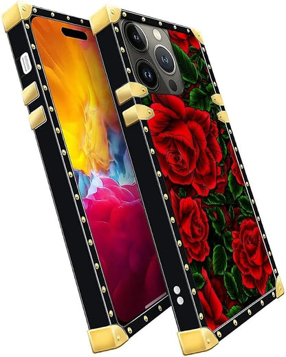 Compatible with iPhone 15 Pro Max Case, Vector Red Rose Green Leaf Luxury - Image 3