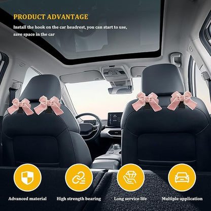 2PCS Car Hooks for Purses and Bags, Cute Bow Car Seat Headrest Hook, Car - Image 4