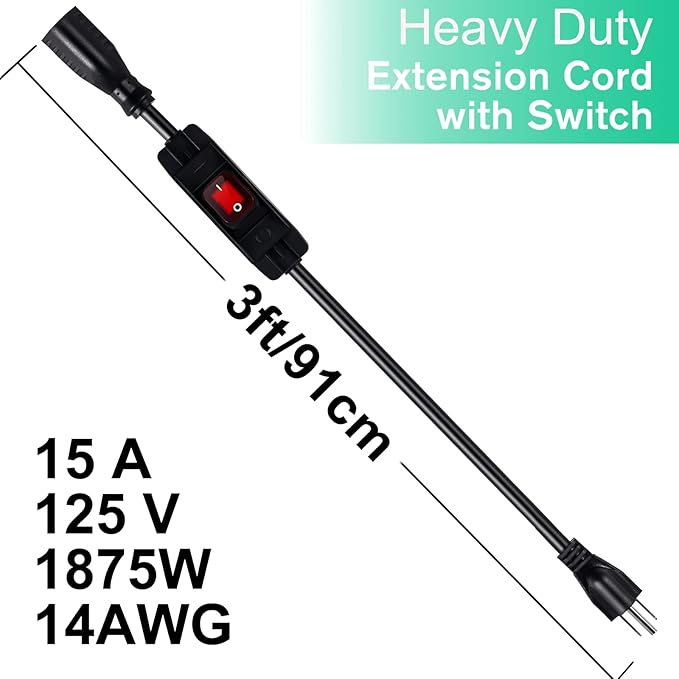 Extension Cord with Switch On/Off Waterproof Switch 3Ft No Plugging and - Image 2