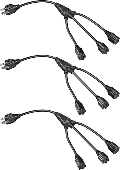 DEWENWILS Extension Cord Splitter 1 to 3, 18 Inch 16/3 Heavy Duty SJTW Wire by DEWENWILS